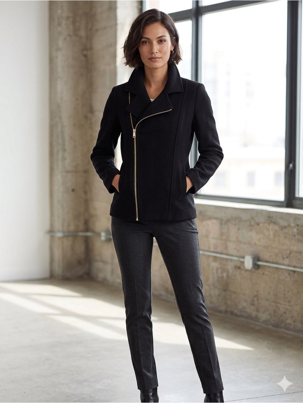Lauren Ralph Lauren NWT Black Moto Jacket Gold Asymmetric Zip Size Medium